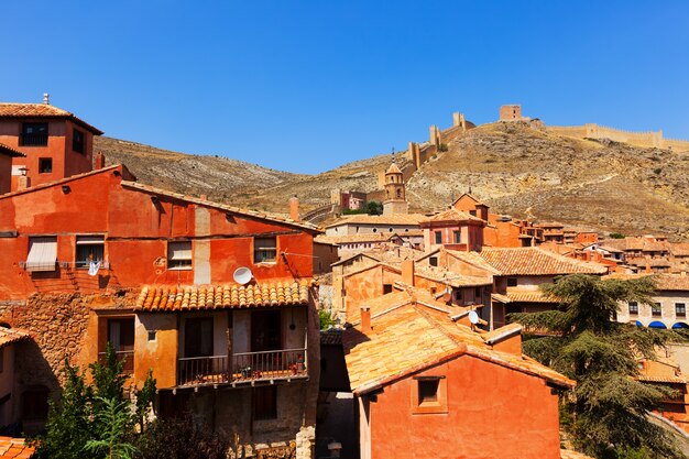 medieval street with old fortress wall in Albarracin