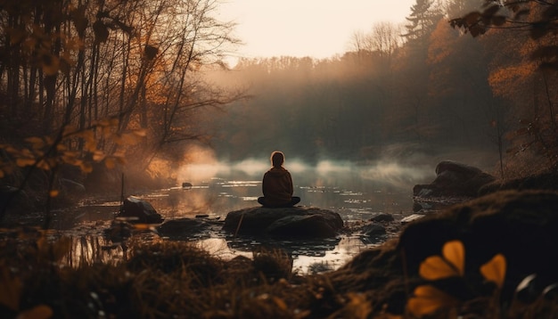 Foto gratuita meditare all'aperto circondati dalla bellezza della natura generata dall'intelligenza artificiale