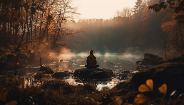 Meditating outdoors surrounded by nature beauty generated by AI