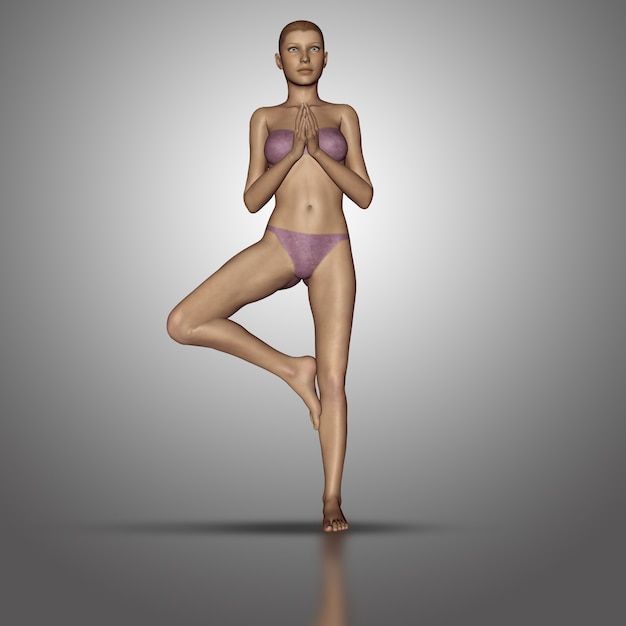 Foto gratuita 3d rendono di una figura femminile in posizione eretta yoga