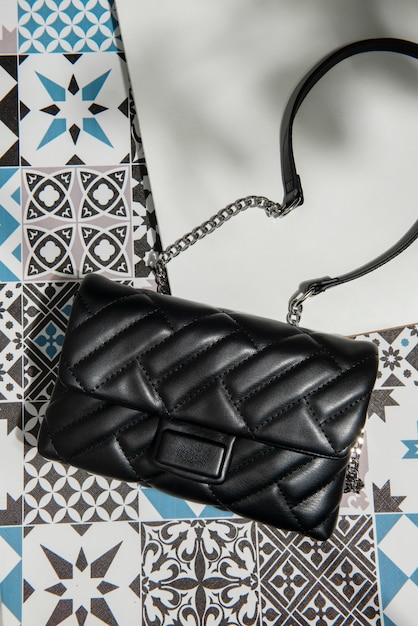 Mediterranean aesthetic tiles with women's bag