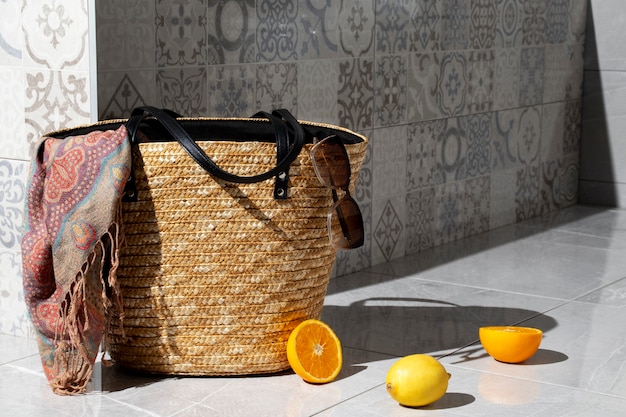 Free photo mediterranean aesthetics bag still life