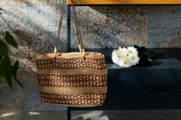 Free photo mediterranean aesthetics bag still life