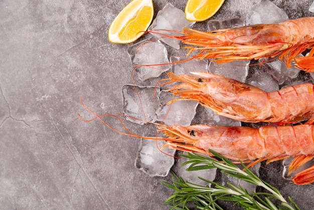 Mediterranean shrimps in flat lay