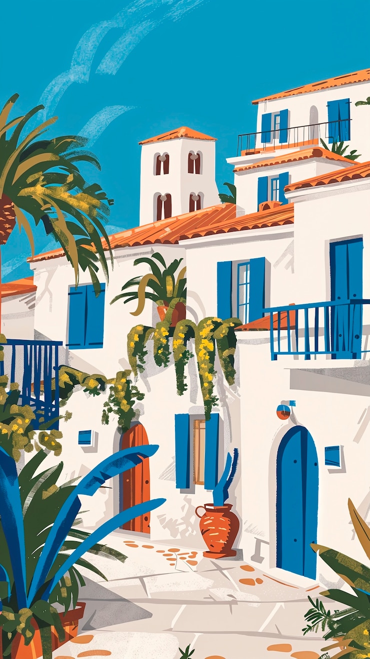 Free Photo mediterranean village landscape in digital art style