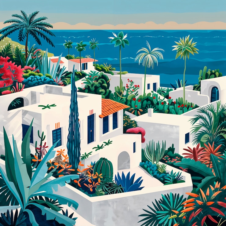 Free Photo mediterranean village landscape in digital art style