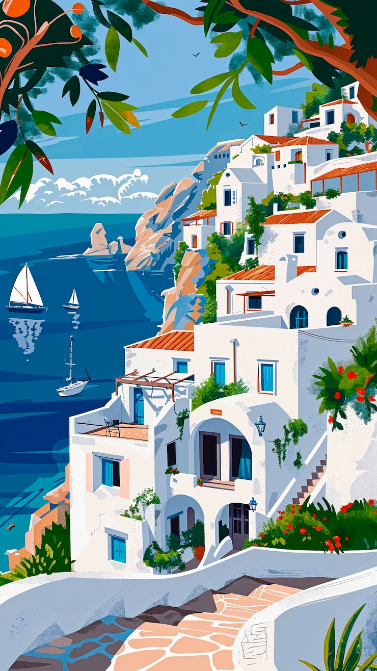 Free Photo mediterranean village landscape in digital art style