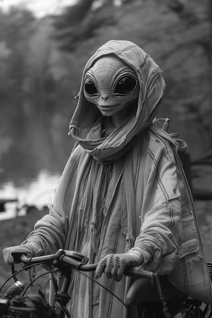 Free photo medium shot alien monochrome