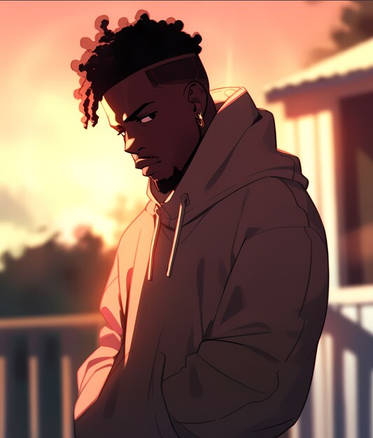 medium shot anime style man portrait