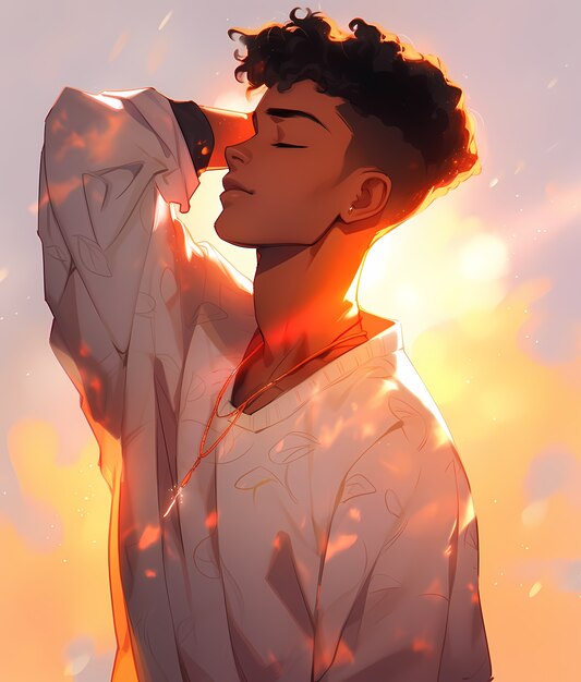 medium shot anime style man portrait