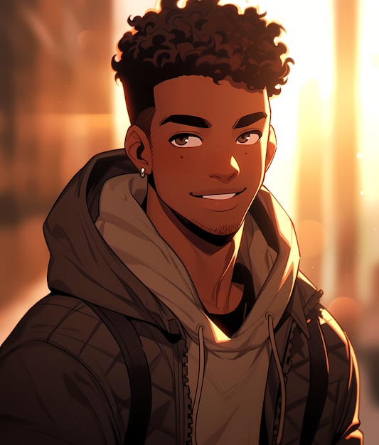 medium shot anime style man portrait