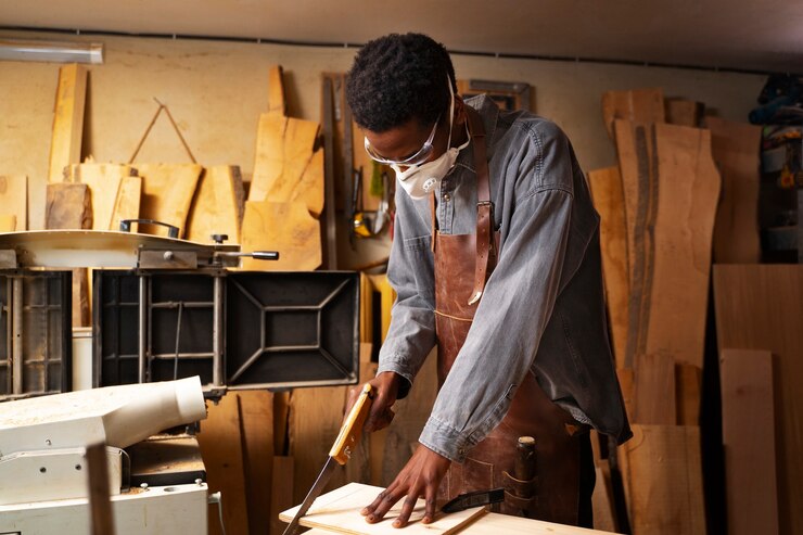 Free Photo medium shot artisan doing woodcutting