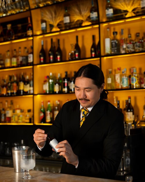 Medium shot bartender preparing drink