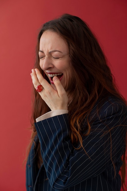 Medium shot beautiful woman laughing