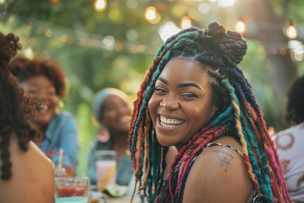 medium shot beautiful woman with braids