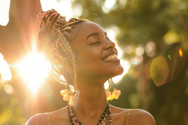 Medium shot beautiful woman with braids