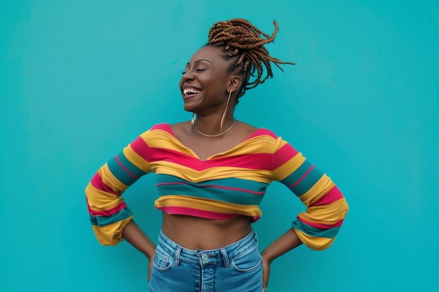 Medium shot beautiful woman with braids