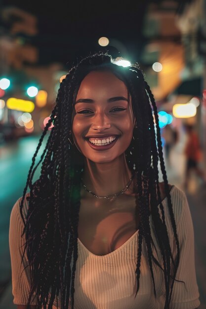 Medium shot beautiful woman with braids