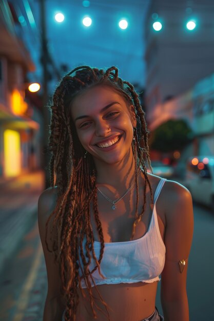 medium shot beautiful woman with braids