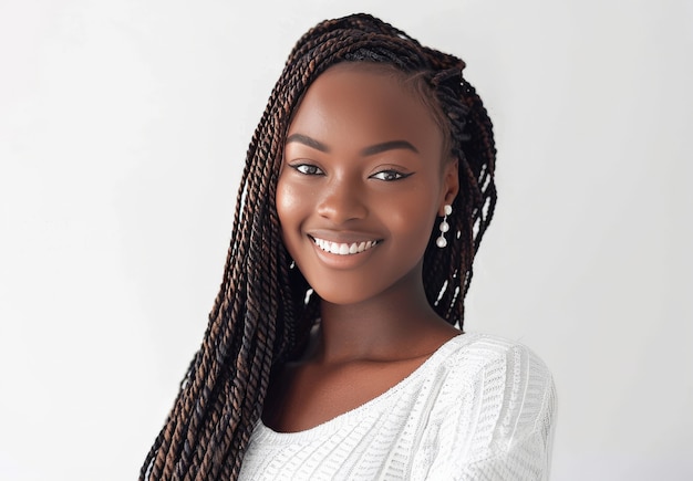 medium shot beautiful woman with braids