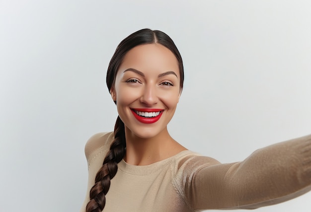 medium shot beautiful woman with braids