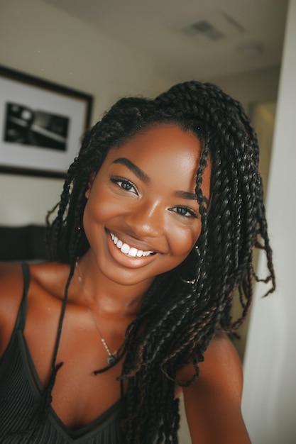 Medium shot beautiful woman with braids