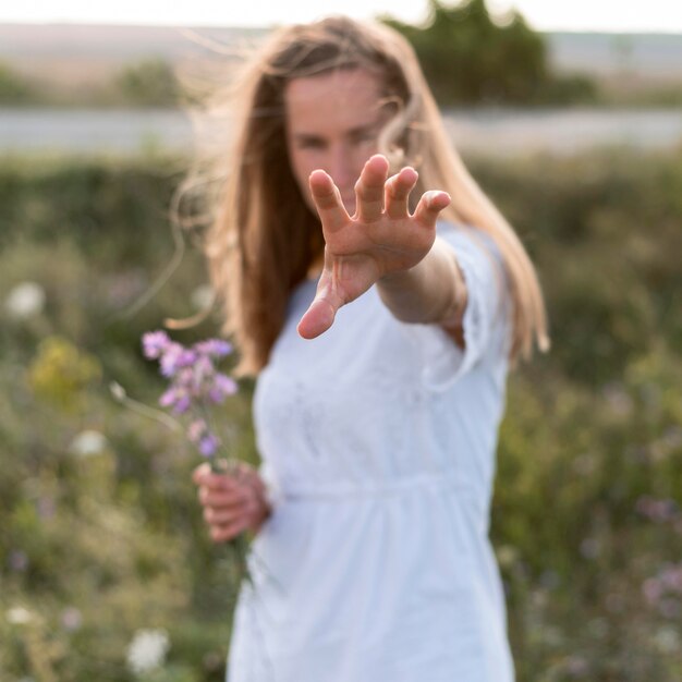 Medium shot blurred woman posing