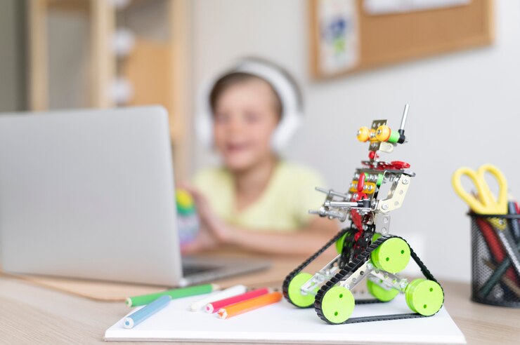 Free Photo medium shot blurry boy wearing headphones
