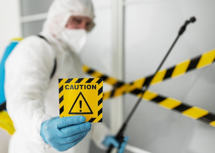 Free Photo medium shot blurry man holding caution sign