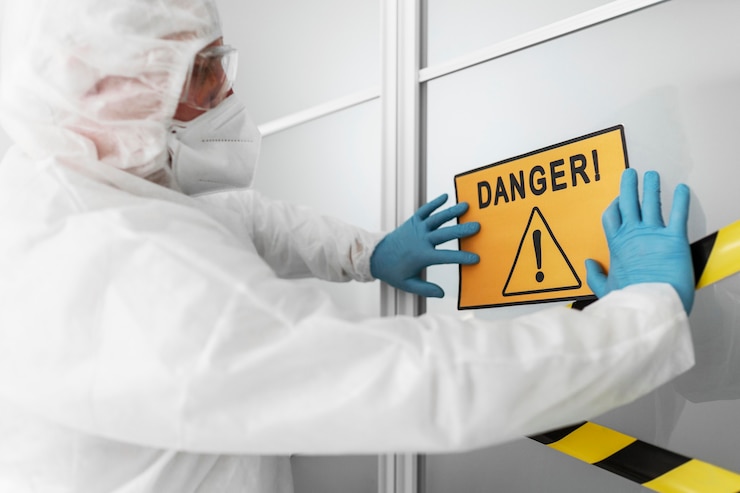Free Photo medium shot blurry man holding danger sign