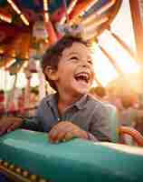 Free photo medium shot boy having fun at adventure park