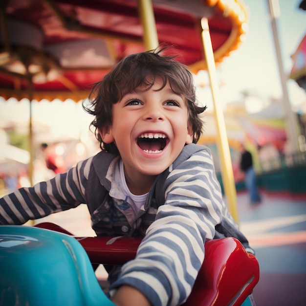 Free photo medium shot boy having fun at adventure park