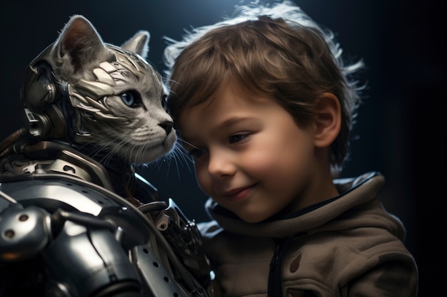 medium shot boy hugging cat