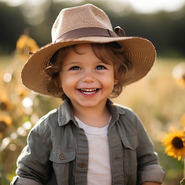 Medium shot boy posing with flowers