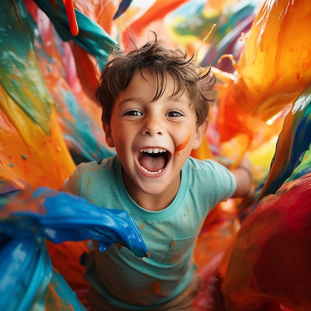 Free photo medium shot boy with color splash