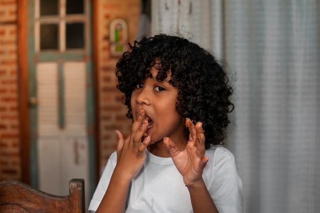 Medium shot brazilian girl at home