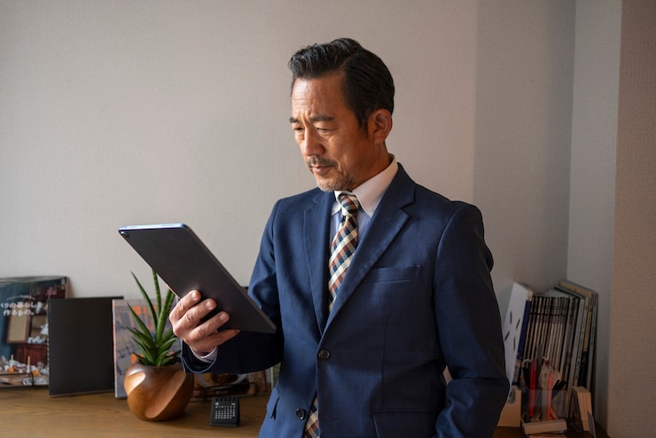 無料Photo タブレットを保持しているミディアムショットのビジネスマン