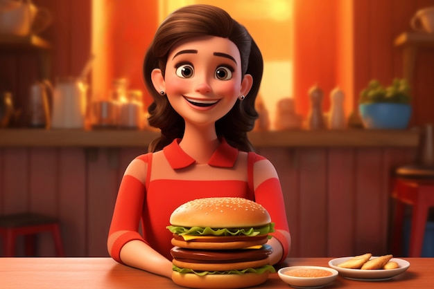 Free photo medium shot cartonish woman with burger