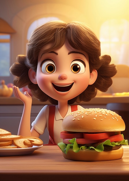 Medium shot cartonish woman with burger