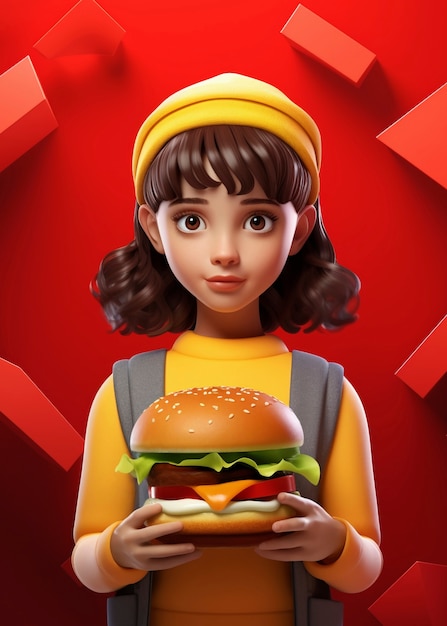 Medium shot cartonish woman with burger