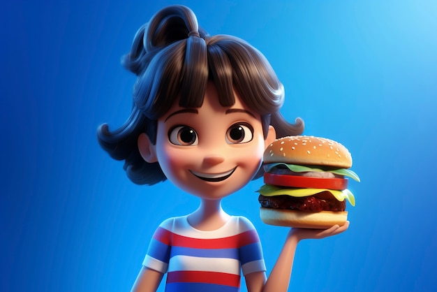 Free photo medium shot cartoonish girl with burger