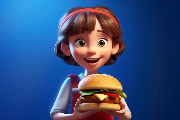 Free photo medium shot cartoonish girl with burger