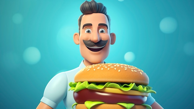 Foto gratuita uomo di cartone animato con hamburger