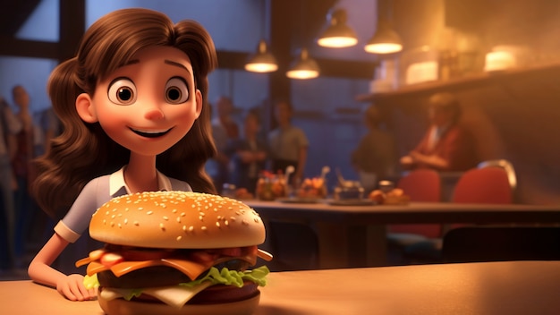 Free photo medium shot cartoonish young woman with burger