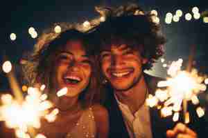 Free photo medium shot couple celebrating new year