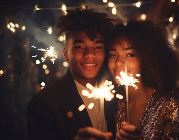 Medium shot couple celebrating new year