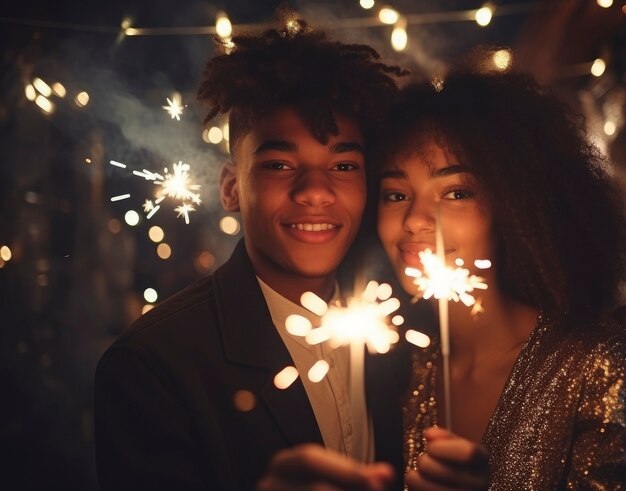 Medium shot couple celebrating new year