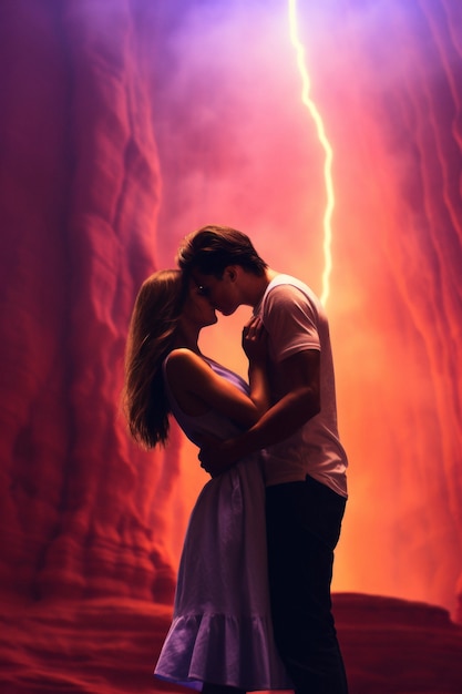 Medium shot couple kissing with fantasy background