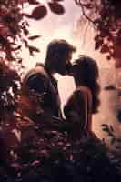 Free photo medium shot couple kissing with fantasy background