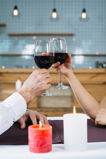 Medium shot of couple making a toast